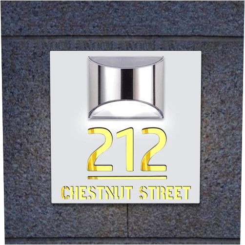 TATLETATLE Personalized Solar Modern Door Plaque,Address Plaque Lighted with LED Custom Address Plaque, LED illuminated Acrylic Sign,Housewarming Gift (Address Signs363-2)