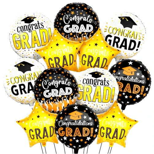 KatchOn, Congrats Grad Balloon Set - Big, 18 Inch, Pack of 12 | Congrats Grad Balloons, 2024 Graduation Party Decorations | Black and Gold Graduation Balloons, Graduation Decorations Class of 2024