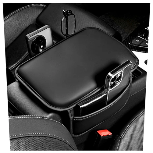 Stacool Center Console Cover with Storage Bag,Leather Comfort Armrest Cover for Car Decorations & Height Car Armrest Cushion,Universal Car Arm Rest Cover Pad for Most Vehicles (Black)