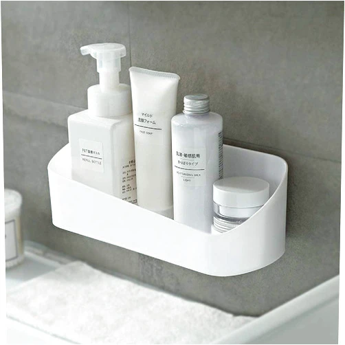 SUNFICON Adhesive Shower Caddy Wall Mounted Bathroom Shelf Organizer Storage Rack No Drilling Shower Shelf Bath Essentials Shampoo Spice Holder 2 Clear Adhesives for Shower Room Bathroom Kitchen White