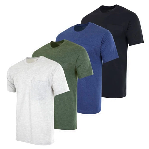 Real Essentials 4 Pack: Men's Cotton Performance Short Sleeve Crew Neck Pocket T-Shirt Athletic Top (Available in Big & Tall)