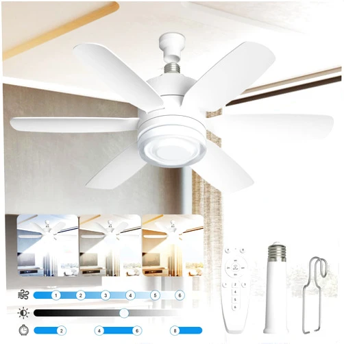 AONOEOK Socket Fan Light, Small Ceiling Fan with Light and Remote, Dimmable LED Ceiling Fan, 3 Light Modes/5 Speeds, Screw in Ceiling Fan for Bedroom, Kitchen, Living Room, Dining Room - E26/E27