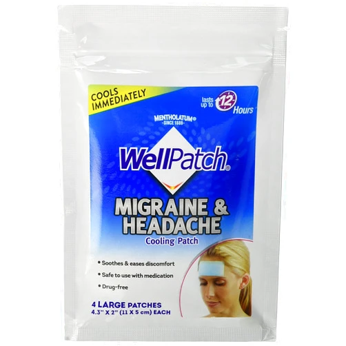 WellPatch Migraine & Headache Cooling Patch - Drug Free, Lasts Up to 12 hours, Safe to Use with Medication - Large Patches (4 Large Patches), Each 4.3 x 2 in
