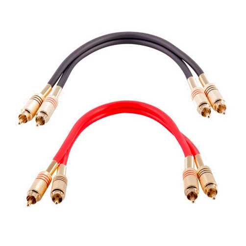 Seismic Audio Speakers Premium 1 Foot Dual RCA Male to Dual RCA Male Audio Patch Cables, Pack of 2, Black and Red Color Cables, 2RCA to 2RCA Audio Cord