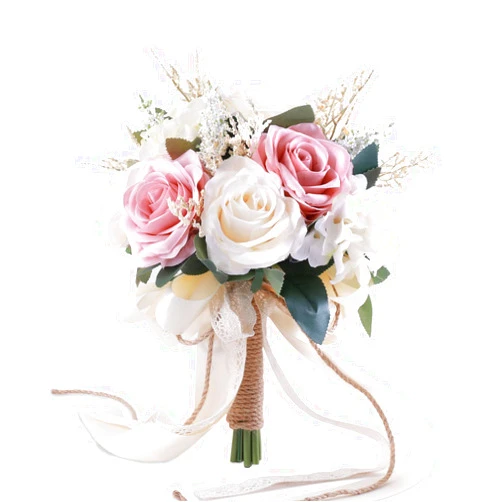 IVAYNE Bridal Bouquets for Bride Wedding 8.5 Inch Handmade Roses Artifical Flower Rose Bouquet for Bride Church Home Decoration, Gifts (Pink)
