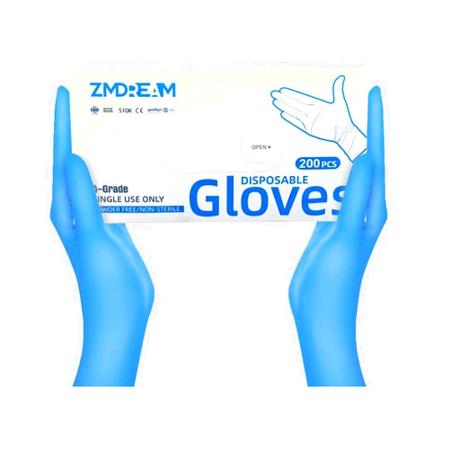ZMDREAM Box of 200 Nitrile Gloves Multi-Purpose Use for Cleaning Food Painting Blue 4 Sizes S M L XL 4 mil Thickness