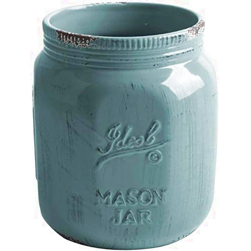 Palais Essentials Ceramic Utensil Crock Utensil Holder (Mason Jar Antique Blue Grey 7