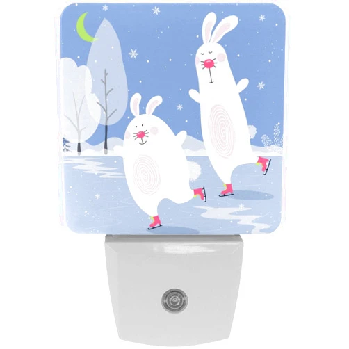 Generic 2 Pack Plug-in Nightlight LED Night Light Two Cute Rabbits On The Rink, Dusk-to-Dawn Sensor for Kid's Room Bathroom, Nursery, Kitchen, Hallway