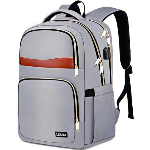 Liokesa Laptop Backpack for Women, School Backpacks for Teens, 15.6 Inch Fashion Work Backpack with USB Port, Large Bookbag for Student, Teacher, Water Resistant Casual Daypack for Travel, Grey-Brown