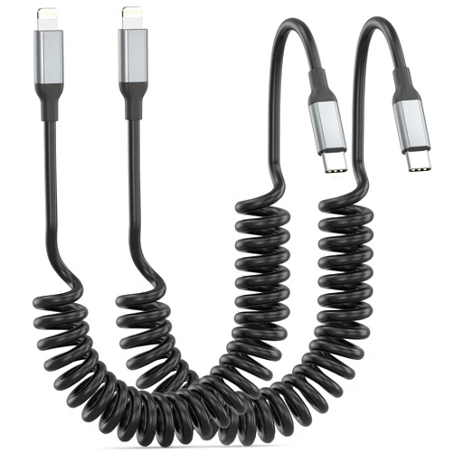 Acecene Coiled USB C to Lightning Cable 2 Pack, [MFi Certified] Retractable USB C iPhone Charger PD Fast Charging for Car, Short Type C to Apple CarPlay Cord for iPhone 14 13 12 11 Pro Max XR XS 8 SE iPad