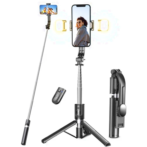 Pnitri Selfie Stick Tripod with Light, 45'' Selfie Stick with Wireless Remote, Portable Phone Tripod Compatible with iPhone 16/15 Pro Max/15/14 Pro/14/13, Samsung S22/ S23 Ultra/Android Smartphone