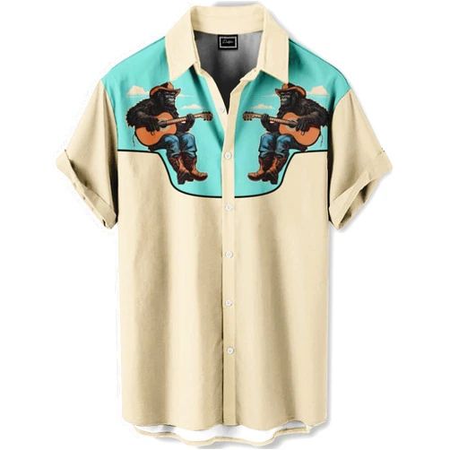 DADDYLOCO Men’s Hawaiian Shirt Western Cowboy Symmetrical Print Short Sleeve Button Down Casual Beach Holiday Summer Shirt