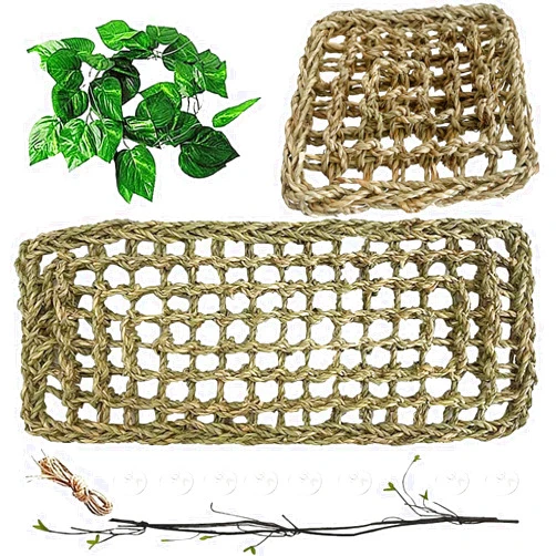 MUYG 4 PCS Bearded Dragon Hammock,Lizard Lounger Reptile Natural Seagrass Hammocks Climb Vines Plant Decoration Terrarium Accessories for Lizards Chameleon Gecko Snakes Crown Geckos