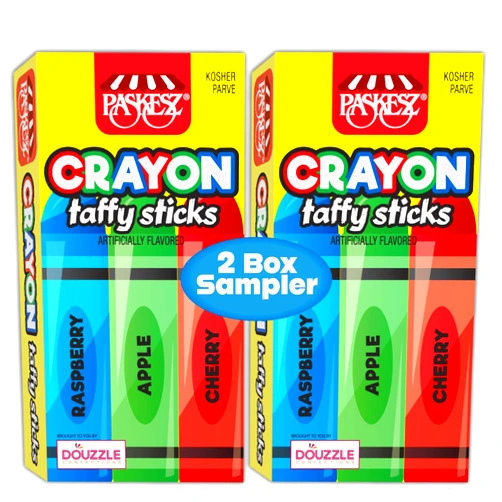 DOUzzle Valentines Day Sweet Treats, Edible Crayons Taffy Sticks Candy for Marines MRE, Funny Gag Gift & School (2 Count, Sampler) Individually Wrapped, Party Favor - Kosher