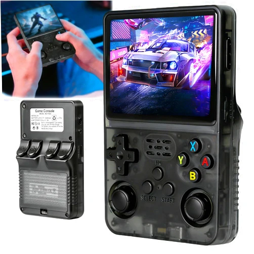 KITCHSTAR R36S Retro Handheld Game Console, 3.5 Inch 604x480 IPS Screen, 64GB Built-in 15,000+ Classic Game, Portable Hand Held 3500mAh Battery Retro Gaming Console with Open Source Linux System (Black 64GB)