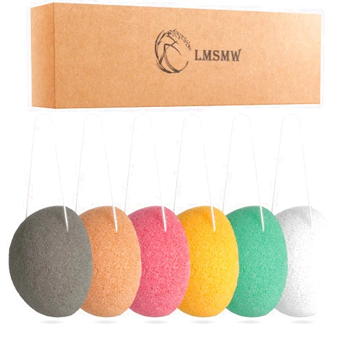 LMSMW Organic Konjac Cleansing Facial Sponges Set - Gentle Exfoliating Konjac Sponge for Face Body Washing with Activated Charcoal, Natural Skincare Tools Suitable for Oily Dry Combination Sensitive Skin