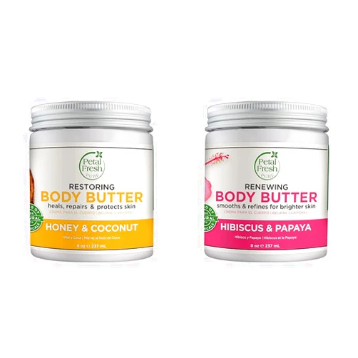 Petal Fresh Restoring Body Butter with Honey & Coconut Oil and Renewing Hibiscus & Papaya Body Butter Bundle, 8oz Each