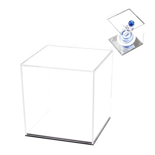 KCGANI Clear Acrylic Collectibles Boxes with Mirror Reflection, Removable Cube Countertop Multiple Display Box Toys Props Riser Stand, Self-Assembly Storage Showcase for Home Organization, 5.1Inch