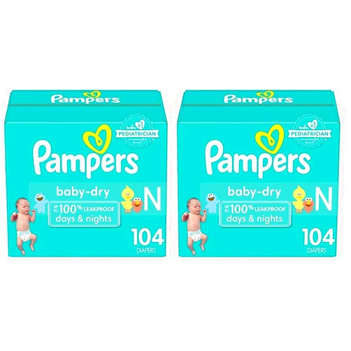 Pampers Baby Dry Diapers Size 0/Newborn 104 Count (Pack of 2)