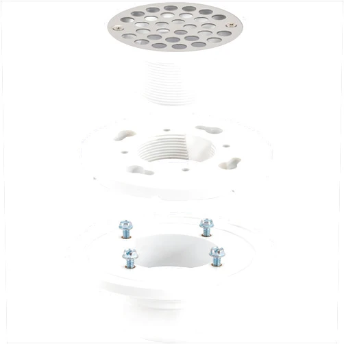 EZ-FLO 2 Inch x 3 Inch PVC Low Profile Floor & Shower Drain, Stainless Steel Grid, 15301