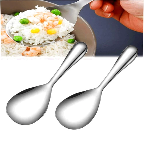 Hwqsad Thickened Stainless Steel Non-Stick Rice Spoon, Rice Cooker Spoon Paddle,Non Stick Heat Resistant Kitchen Works For Rice,Mashed Potato (2)