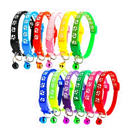 ICATHUNY 12 Colors Dog Collar Breathable Nylon Pet Collar Adjustable for Small Medium Dogs with Bell (12PCS)