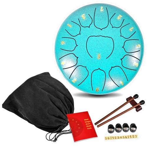 Ironkoi Rain Drum for Outside ，Steel Tongue Drum 6.5 Inch 13 Notes，Sound Healing Instruments for Musical Education Entertainment Meditation Yoga Zen Gifts (Malachite Green, 6.5 Inches 13 Notes)