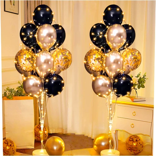 Cicicooie Balloon Centerpieces for Floor with String Light 4 Set Gold Red Silver Black Balloon Stand Kit Holder Decoration for Wedding Adult Birthday Party Men Bachelor Party