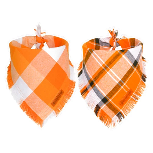 ADOGGYGO Fall Dog Bandanas, Halloween Thanksgiving Dog Bandana, Orange Plaid Dog Scarf, Multiple Sizes Offered, Fall Holiday Bandanas for Medium Large Dogs Pets (Fall, Large)