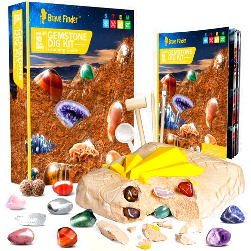 CAPKIT 15Pcs Gemstone Dig Kit, STEM Educational DIY Toys Science Gem Dig Kit, Dig Up 15 Unique Gemstones, Rock Digging Kit for Kids, Archaeology- Best Gifts for Boys Girls Kid Toys
