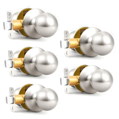 Probrico 5 Pack Round Passage Door Knobs Lock Set for Interior Hallway Closet Door Handleset Stainless Steel in Brushed Nickel Finish