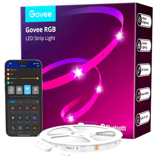 Govee RGB LED Strip Lights, 65.6ft Bluetooth LED Lights with App Control, 64 Scenes and Music Sync Color Changing Lights for Bedroom, Room, Kitchen, Party, ETL Listed Adapter