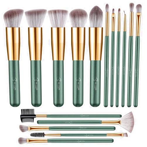 BESTOPE PRO Makeup Brush Set 16 Pcs Premium Synthetic Foundation Powder Concealers Eye shadows Blush Makeup Brushes - Green