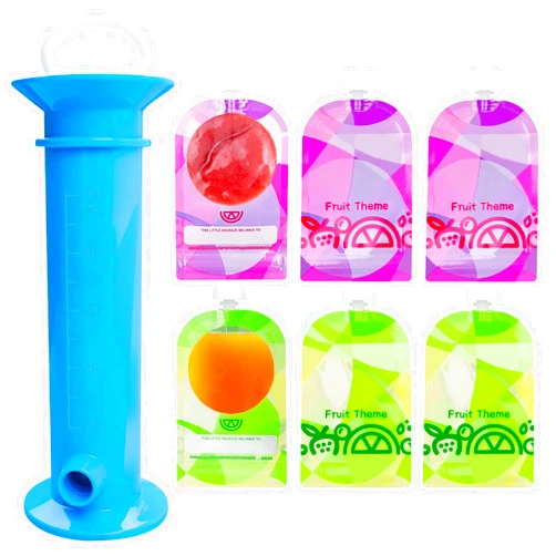 Newmemo Baby Food Pouch Maker 7PCS Double Zipper Reusable Food Pouches Filler Set Refillable Fruit Puree Pouch Filling Station Portable Juice Puree Squeezer Storage Bags for Toddlers Baby