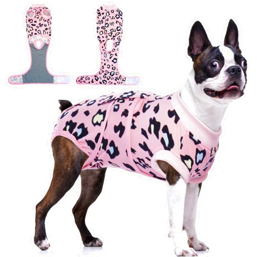 FUAMEY Recovery Suit for Dogs After Surgery,Soft Breathable Dog Bodysuit E-Collar & Cone Alternative Surgical Suit,Male Female Dog Neuter Spay Suits Anti Licking Wounds Onesie Pink Leopard L