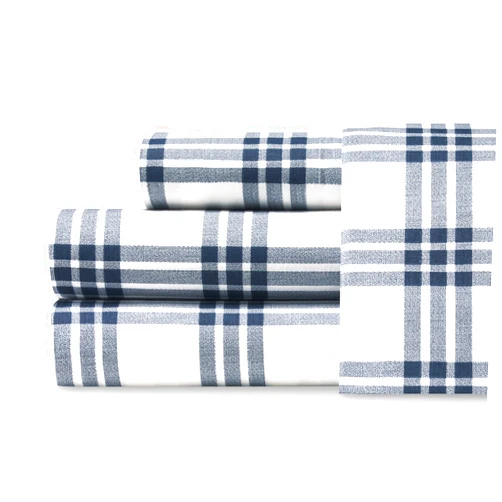 Eddie Bauer Home | Percale Collection Sheet Set-100% Cotton, Crisp & Cool, Lightweight & Moisture-Wicking Bedding, Twin, Navy Plaid,USHSA01132421