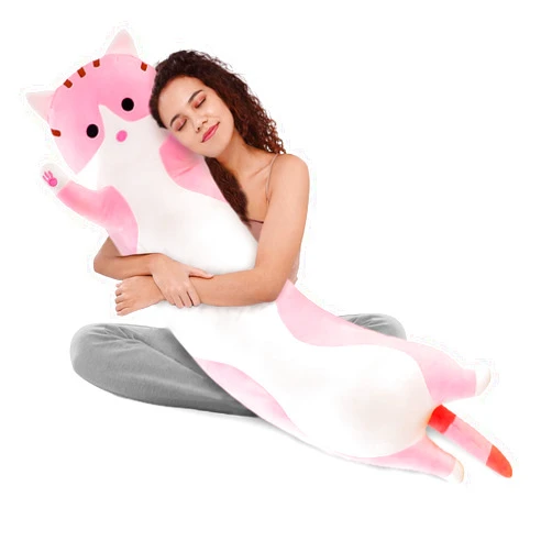 WUYU Lovely Plush Cat Doll Cute Cartoon Soft Stuffed Kitten Pillow Long Throw Sleeping Pillow Doll Toy Gift for Kids Girlfriend Multiple Size (Pink,130cm/51.1in)