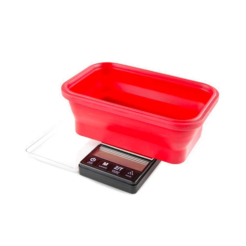 Truweigh Crimson Digital Mini Scale (1000g x 0.1g - Red/Black) - Digital Kitchen Scale with Bowl - Digital Travel Scale - Portable Food Scale - Meal Prep Weight Scale - Digital Gram Scale