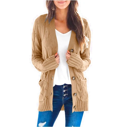 MEROKEETY Women's 2025 Fall Long Sleeve Cable Knit Sweater Open Front Cardigan Button Loose Outerwear