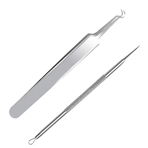 FIXBODY Blackhead and Splinter Remover Tools - Stainless Steel Professional Easily Cure Pimples Whiteheads Comedones Acne Zit Ingrown Hairs and Facial Impurities Bend Head Tweezer Surgical Kit