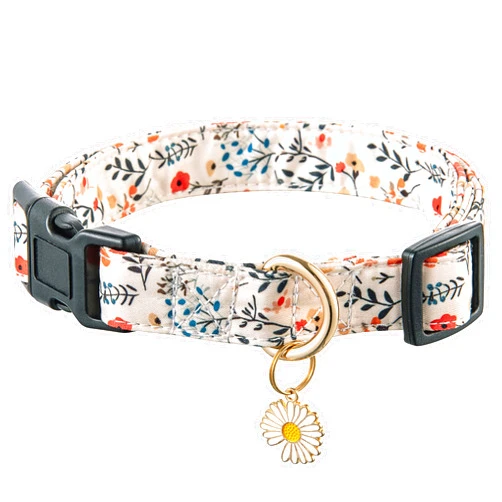 Raisingwell Cute Dog Collar Beige Flower Pattern for Boys and Girls Holiday Dog Collars Summer Fall Gift Adjustable for Small to Medium Breed Dogs (XS)
