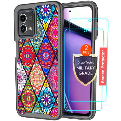 LEXNEC Cover Case for Motorola G Stylus 5G (2023) Case with [2 Pack] Tempered Glass Screen Protector,Armor Protective Boys Men Girls Women Floral Flower Bumper Phone Case (6.6