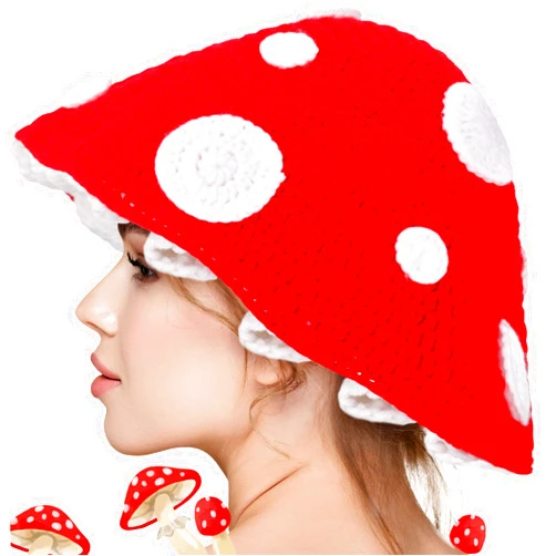 JenPen Mushroom Hat Costume Halloween Cosplay Accessory Party Hat Funny Novelty Red Knit Mushroom Hat Cartoon Party Costume Hat Plant Cosplay Cap