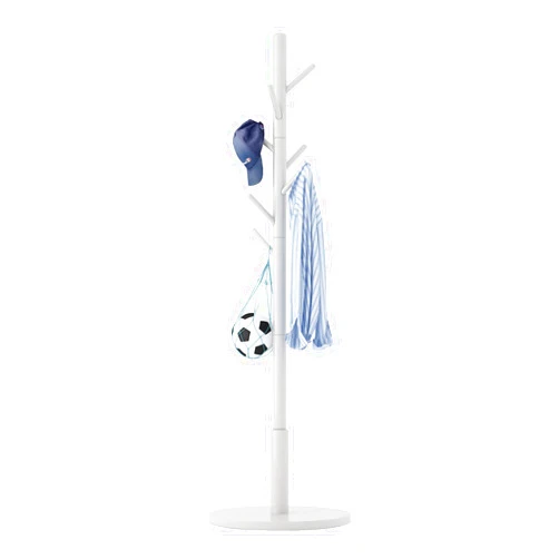Aibiju Standing Coat Rack White Coat Stand with 8 Hooks and 3 Height Options, Wood Kids Coat Tree with Sturdy Round Base, Small Hall Tree White YD-1009