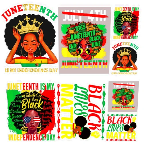 Muagorn 8Pcs Juneteenth Patches Iron On Transfer for Clothing Juneteenth Accessories Decorations Black Lady Black Lives Matter Patterns Thermal Applique Sticker On Clothes Heat Transfers