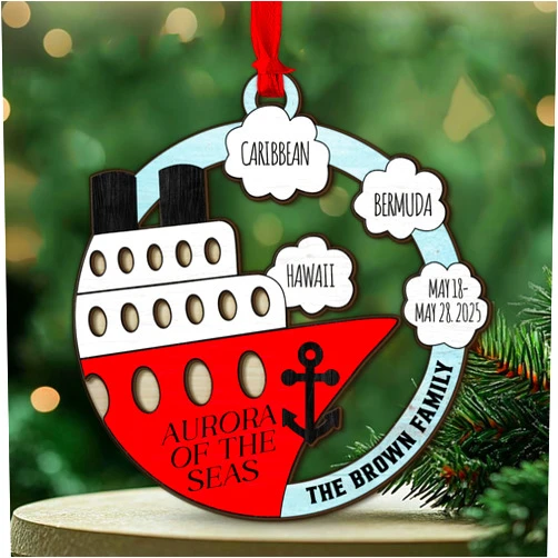 AlpadilAndCo Personalized Cruise Ship Wood Ornament 2025 – Custom Family Vacation Keepsake with Name, Date & Destinations – Nautical Holiday Decoration for Travel Lovers – Unique Gift for Wedding or Anniversary