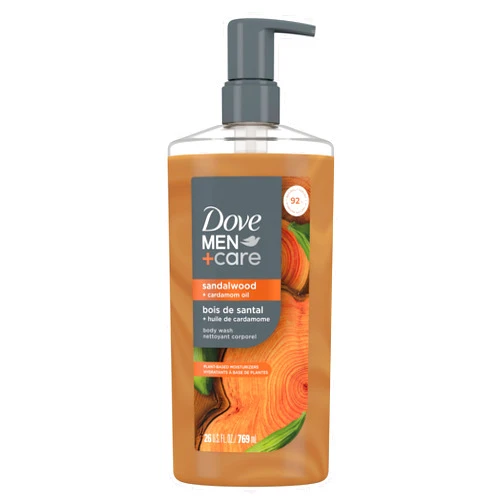 DOVE MEN + CARE Body Wash Sandalwood + Cardamom Oil to Rebuild Skin in the Shower with Plant-Based Cleansers and Moisturizers 26 oz