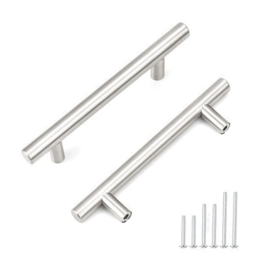Probrico 10 Pack Hole Centers 96mm(3.75inch) Brushed Nickel Cabinet Handles Stainless Steel Kitchen Drawer Pulls Euro Style Dresser Pull Handle Length 150mm(6inch)