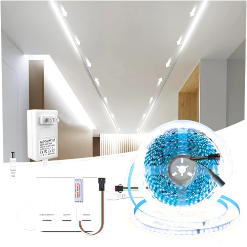 CHNMALITAI 33FT Running Water Flowing LED Strip Lights,24V 6500K Dimmable led Tape Light Remote Control White Led Strip Lights for Bedroom Home Wall Decor