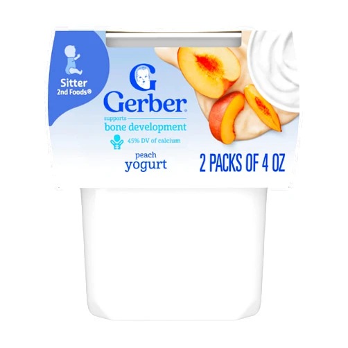 Gerber Baby Food, Yogurt, Snacks for Baby, Peach, 4 Oz Tubs, 2 Count (Pack of 8)